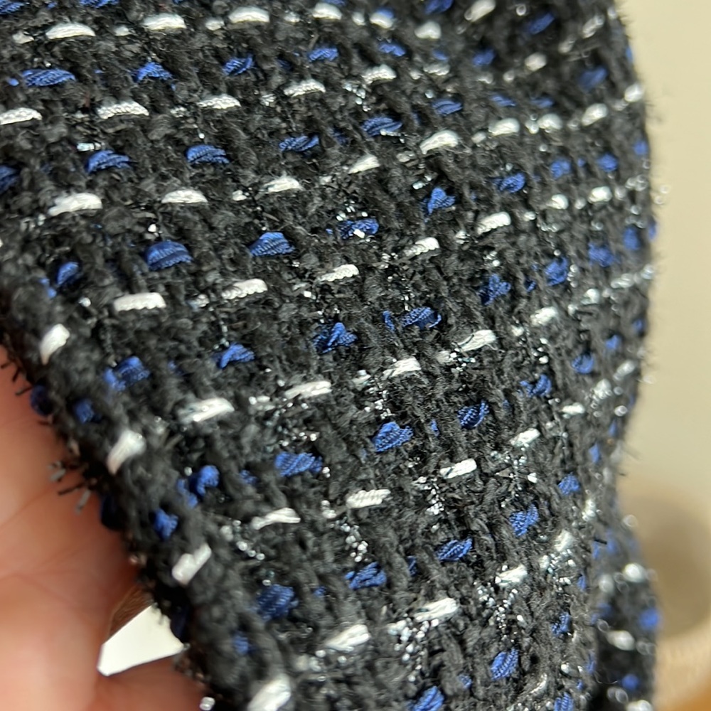 🕶️Anthropologie Dolan black blue tweed lurex peplum jacket L - Picture 10 of 10